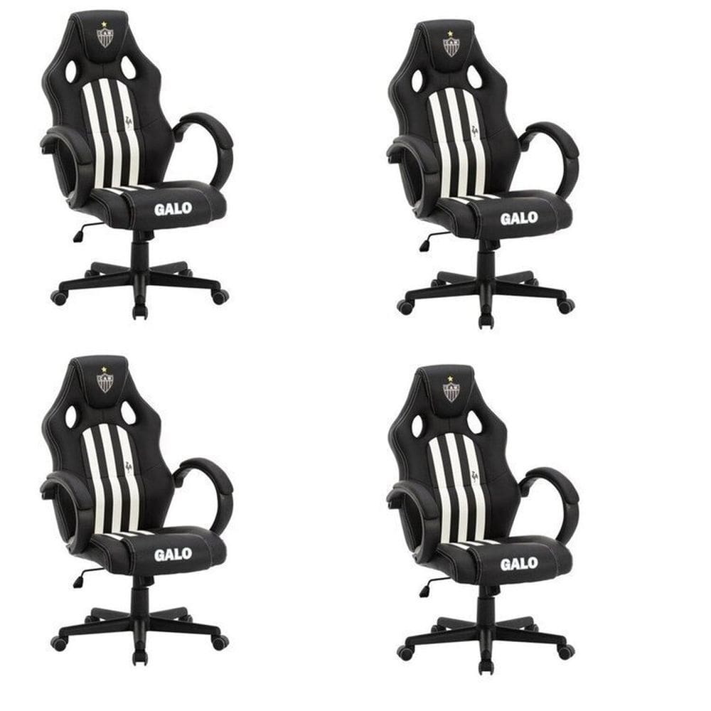 Kit 4 Cadeiras Gamer Atlético Mineiro Cam 3316 Espresso Móveis Preto