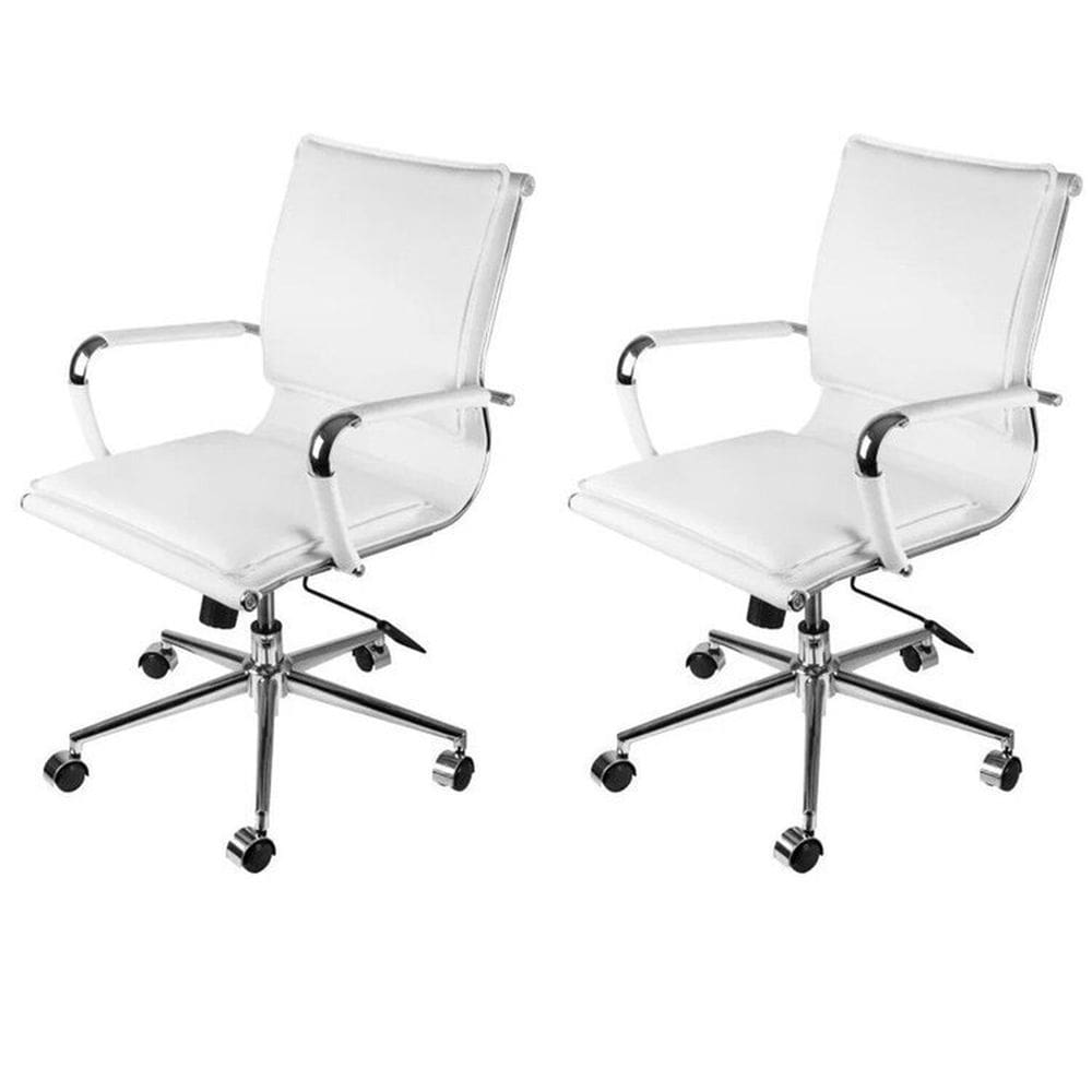 Kit 2 Cadeiras para Escritório Diretor Design Italiano Estofada em Sintético 3304 Branco