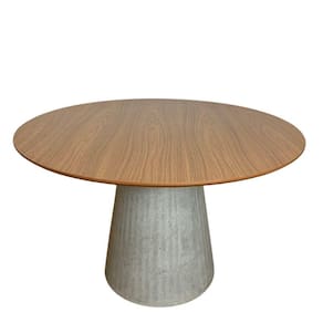 Mesa De Jantar Cone Redonda 150 Cm Base Cimento Concreto Tampo Freijó