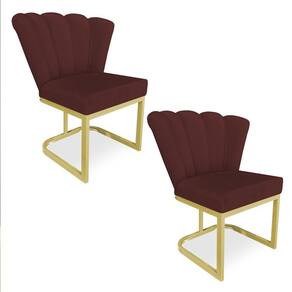 Kit 02 Poltronas Flor Veludo Base Metálica Industrial Dourado - Pallazio Cor Marsala