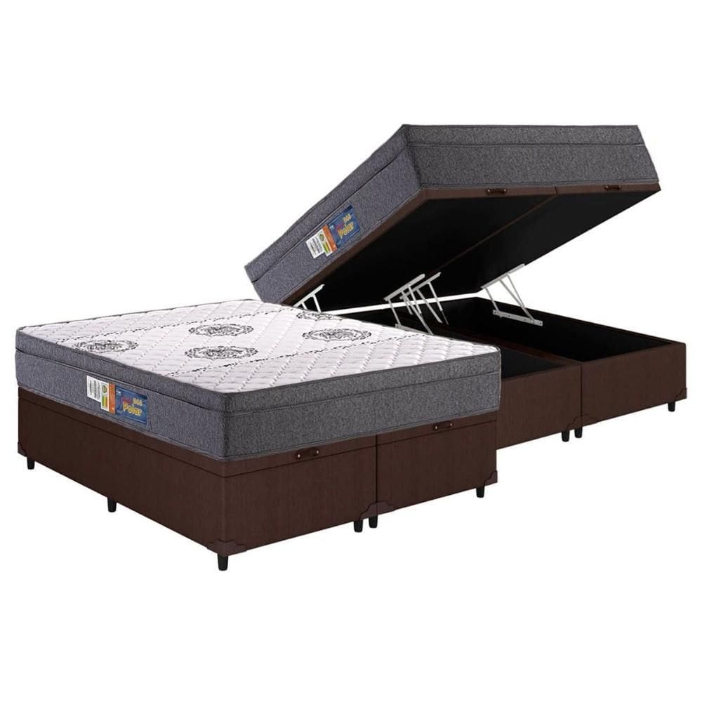 Cama Box Baú Queen: Colchão Espuma D45 Polar Pérola Euro Pillow + Base CRC Courano Brown(158x198)