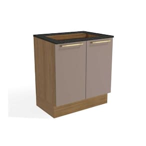 Gabinete de Cozinha Modulado Balcão Botanic M623 p/Cooktop 2 Portas c/Tampo 80cm Nogueira/Fendi/Preto Brilho - Kappesberg