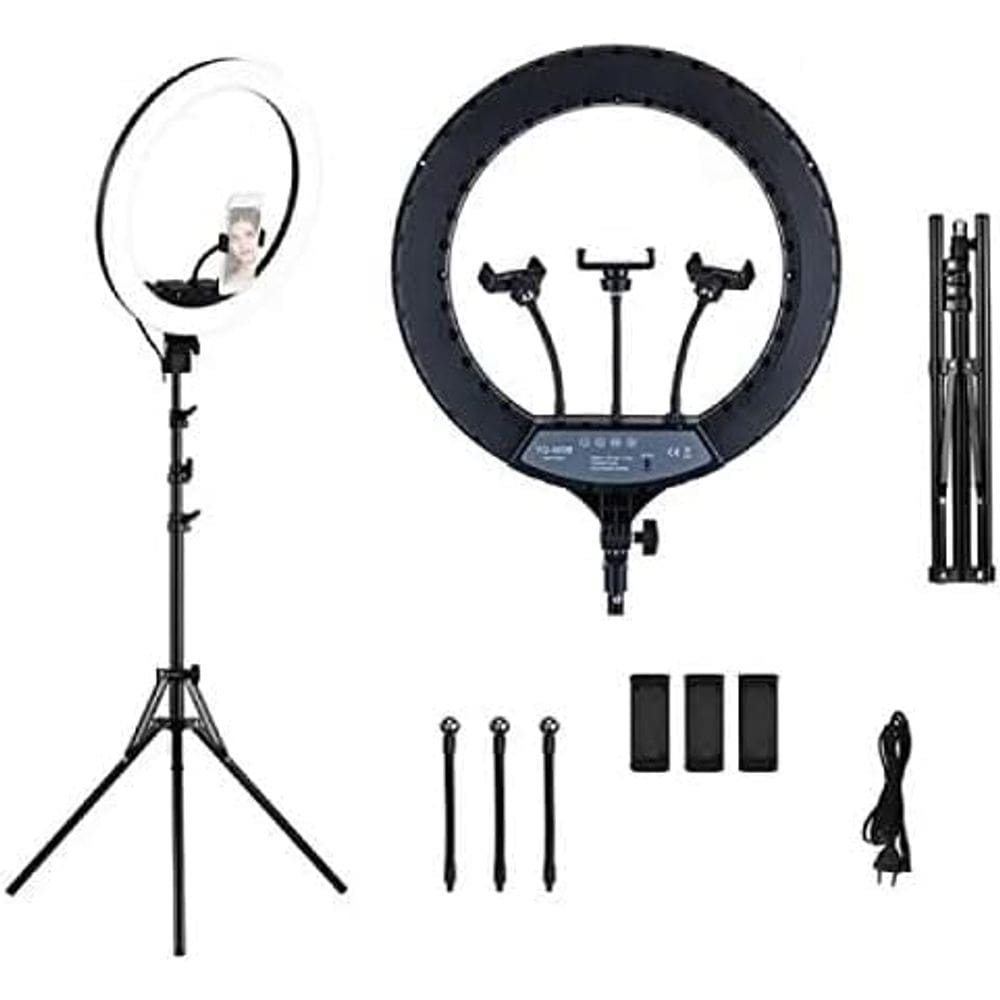 Ring Light Profissional LED 18 Polegadas com Tripé de 2 Metros e 3 Suportes para Celular