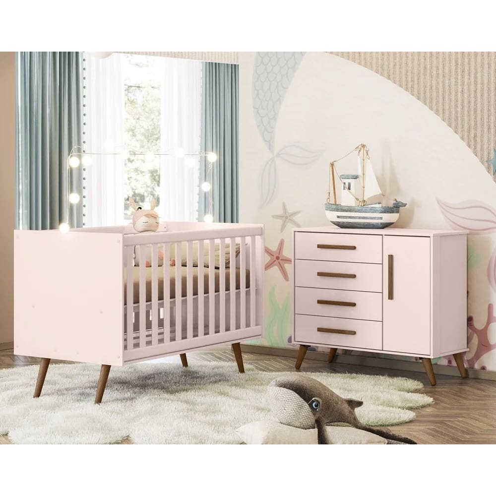 Quarto de Bebe Berço e Cômoda Retrô - Qmovi