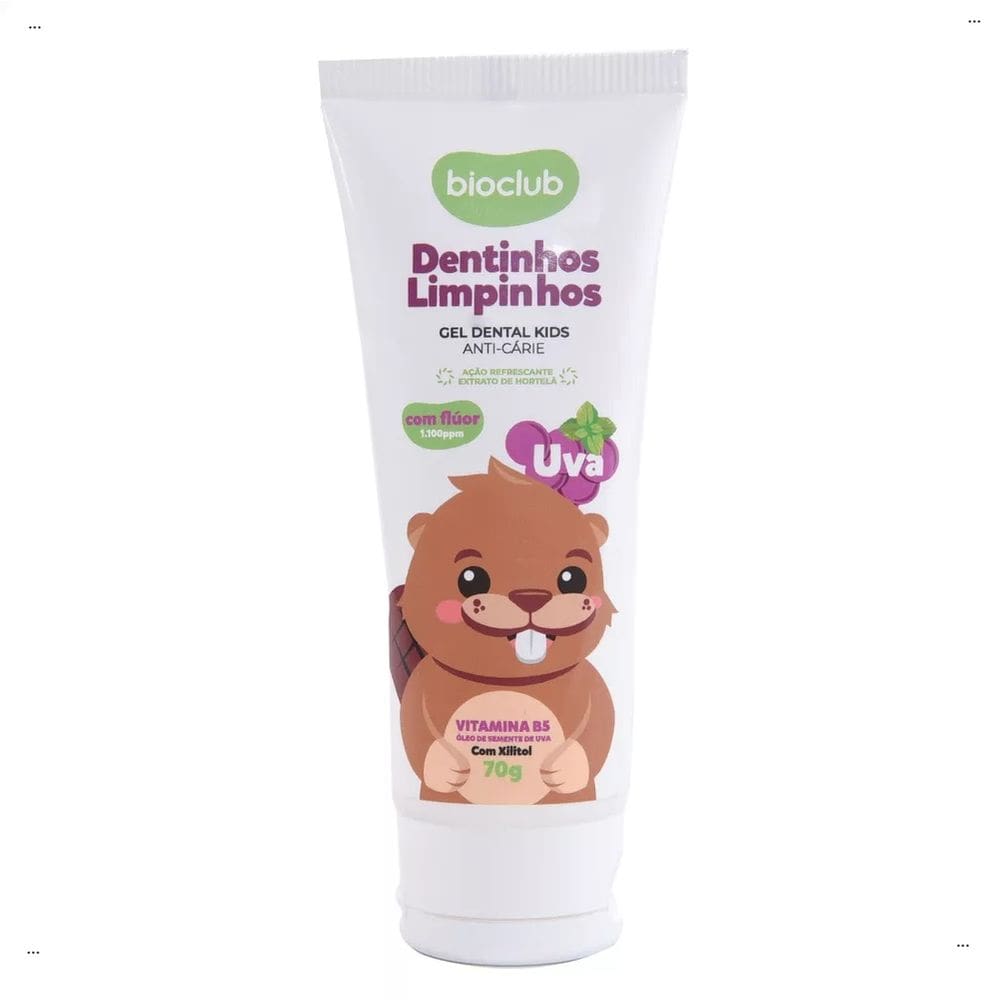 Gel Dental Infantil Com Flúor Sabor Uva Vegano Bioclub 70g