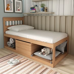 Cama Solteiro com Baú e Nichos 94x194,5cm Amêndoa Tecno Mobili