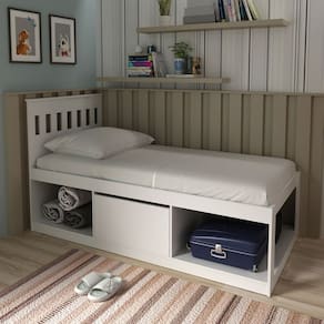 Cama Solteiro com Baú e Nichos 94x194,5cm Branco Tecno Mobili