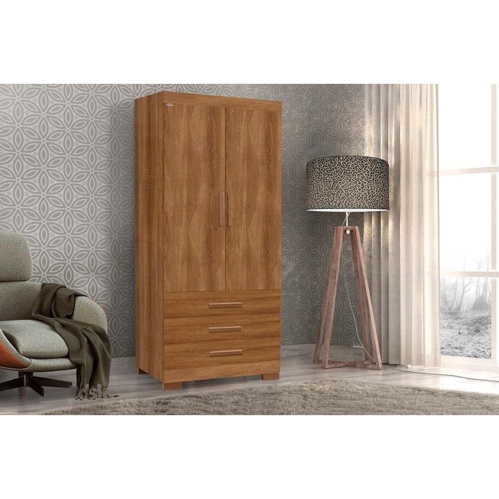 Guarda Roupa Floripa 2 Portas 3 Gavetas Marrom Amadeirado - Rud Rack