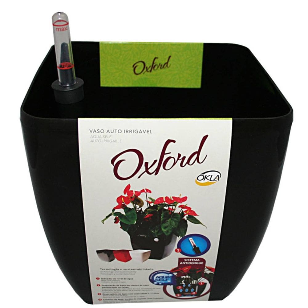 Vaso Autoirrigável Oxford Reservatório (16X16X15) Preto OKLA