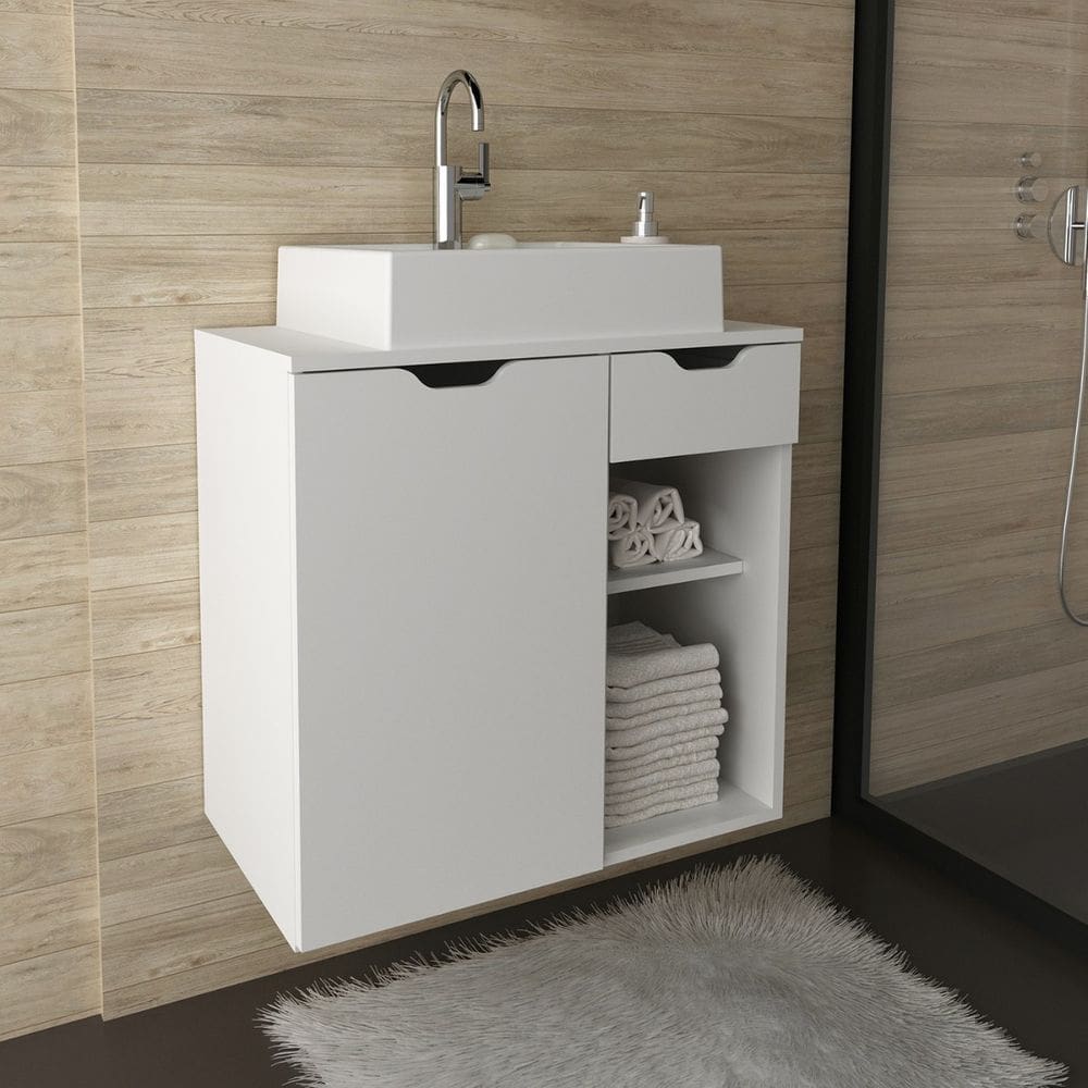 Gabinete de Banheiro com Porta e Gaveta 60x61cm Branco Tecno Mobili