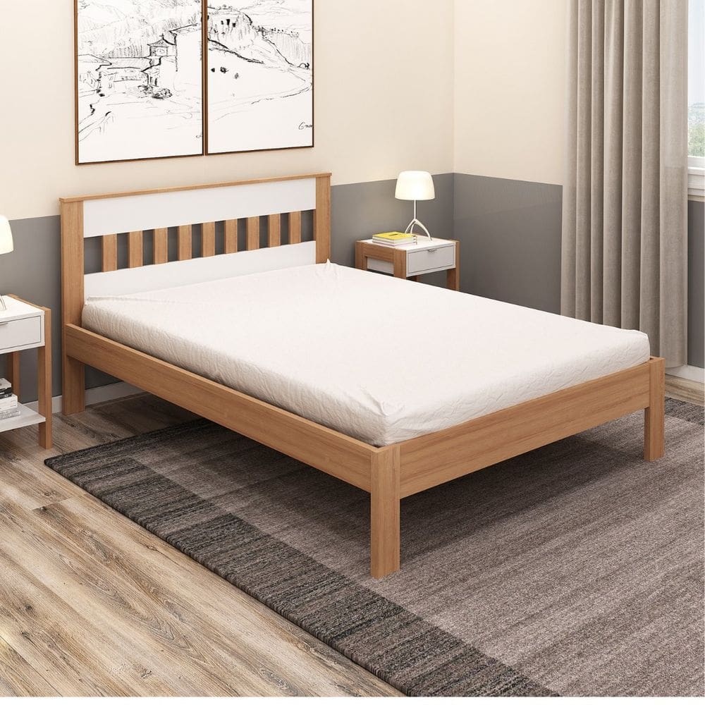 Cama de Casal para Colchão 138x188cm Amêndoa/ Branco Tecno Mobili