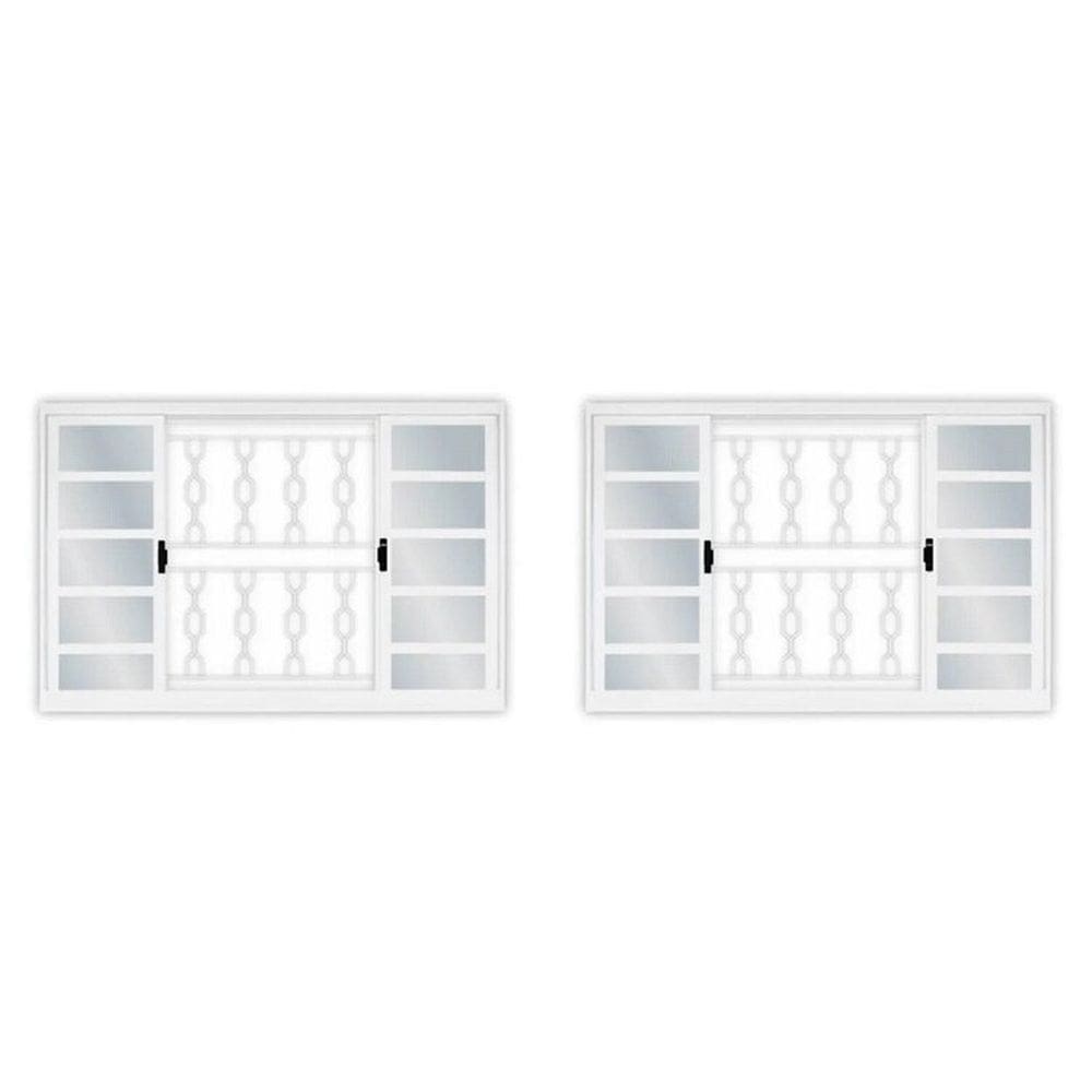 Kit com 2 Janelas de Aço de Correr 100x150cm 4 Folhas com Grade Minas Sul Mgm Branco