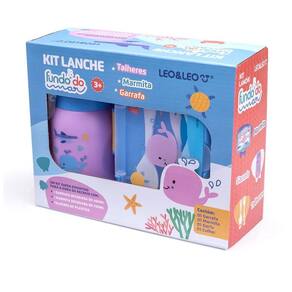 Kit Lanche Fundo Do Mar Garrafa Plastica 500Ml + Marmita 700Ml - Caixa C/ 1 Kit Leoeleo