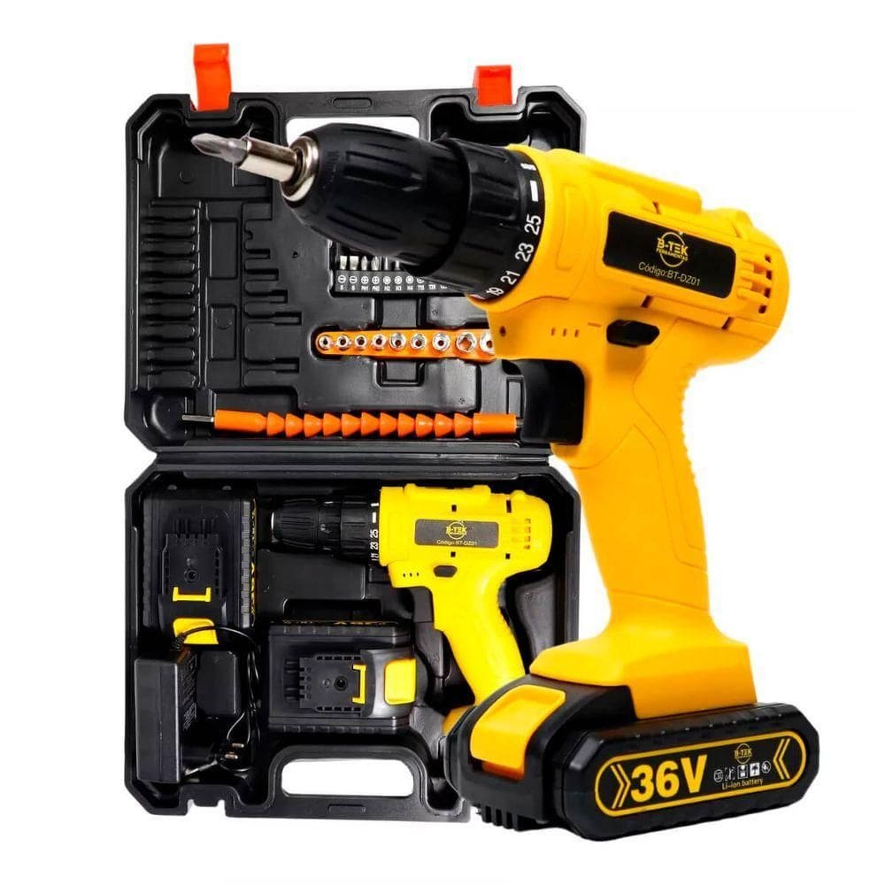 Parafusadeira E Furadeira 2em1 36v Torque Ajustável Recarregável