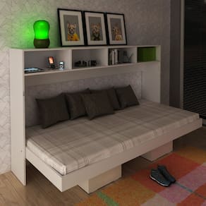 Cama de Solteiro Dobrável com Estante Branco Tecno Mobili