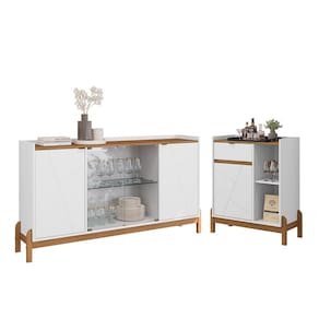 Conjunto Buffet e Aparador Bar Bari 05 Portas 01 Gaveta Branco Cedro Casa D
