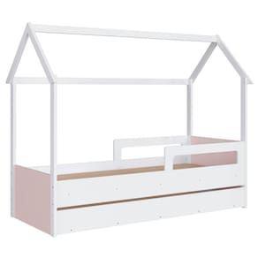 Cama Infantil Montessoriana com Cama Auxiliar Branco e Rosa