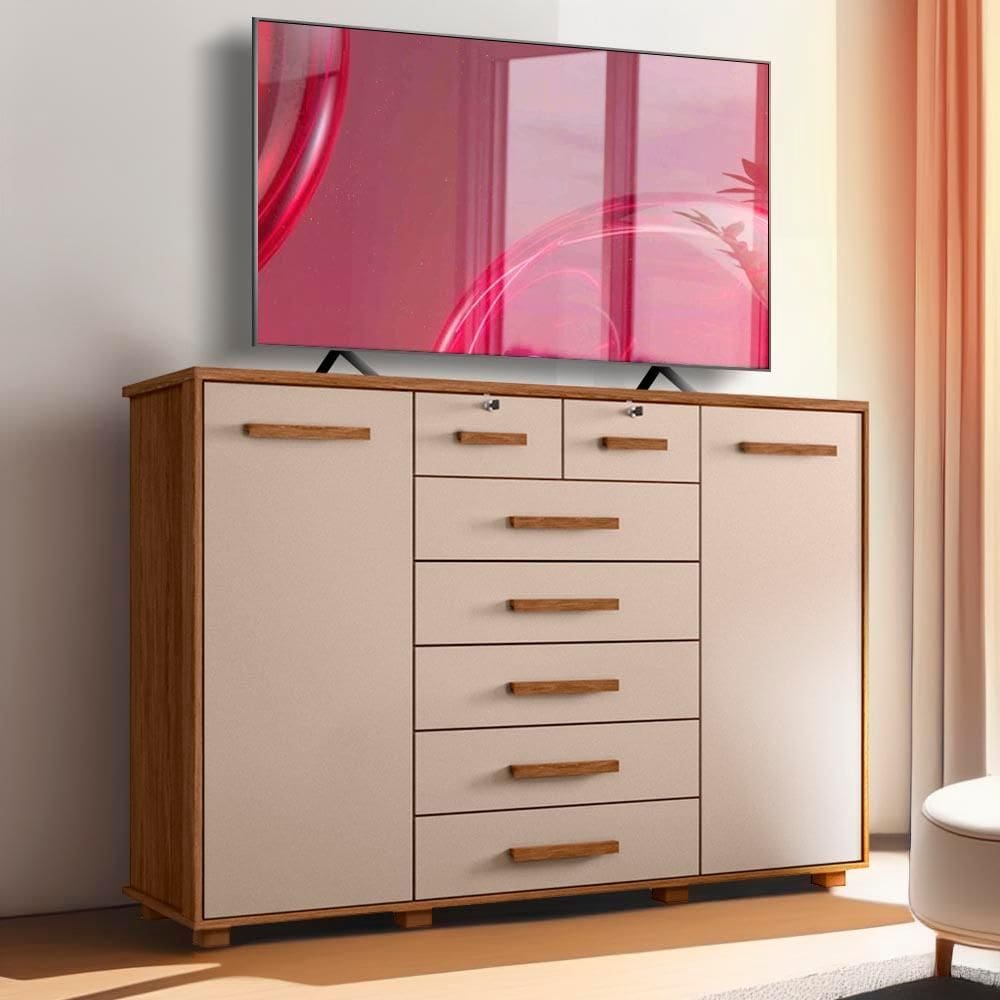 Cômoda Para TV Até 65 Polegadas 7 Gavetas Jatobá Fonteine Shop JM - Marrom