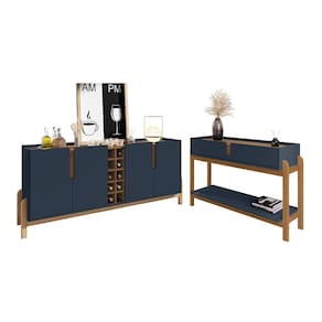 Conjunto Aparador e Buffet 190cm Lizz 04 Portas 02 Gavetas Azul Cobalto Cedro Casa D