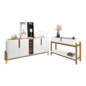 Conjunto Aparador e Buffet 190cm Lizz 04 Portas 02 Gavetas Branco Cedro Casa D