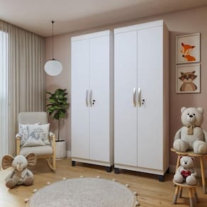 Conjunto 2 Armários Multiuso Infantil 2 Portas com Chave e 5 Prateleiras Asteca Branco