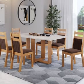 Mesa de Jantar Retangular Linz 1,60x80 com 6 Cadeiras Sicilia Mel/ Blonde/ Bombom
