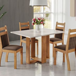 Mesa de Jantar Retangular Eudora 1,20x80 com 4 Cadeiras Sicilia Mel/Blonde/Bombom