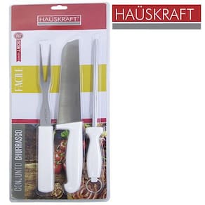 Conjunto De Faca De Churrasco 8`` + Garfo E Chaira De Inox