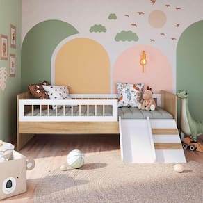 Cama Montessoriana Solteiro Grade Proteção Aveiro Oak Branco