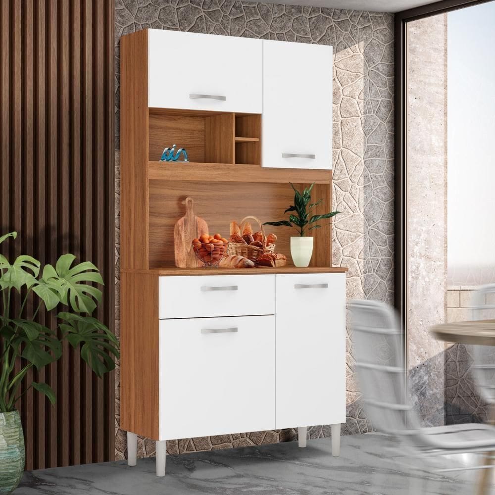 Armário De Cozinha 4 Portas 1 Gaveta 91 Cm Amêndola Branco Maria Jm Móveis