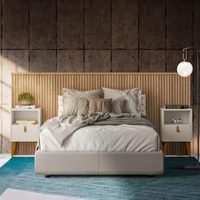 Conjunto Quarto Cabeceira Queen Casal Ripada Com 2 Mesas De Cabeceira Carvalho Shop Jm