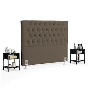 Cabeceira Casal 140cm Cristal Bouclê Marrom E 2 Mesas Laterais Plaza Lc1 Preto