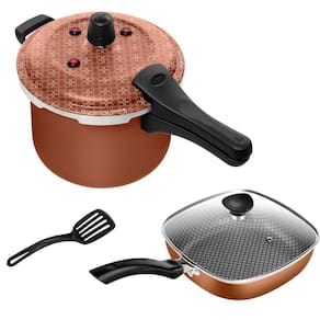Kit Frigideira Quadrada Antiaderente Funda N° 23 + Panela De Pressão Fechamento Externo 5L Cobre Patolux