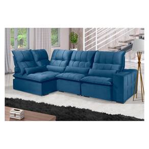 Sofá Retrátil Reclinável ELLOA DE CANTO COM CHAISE 3.05 x 1.80m ESTILO ESTOFADOS - França Velusoft COR "AZUL"