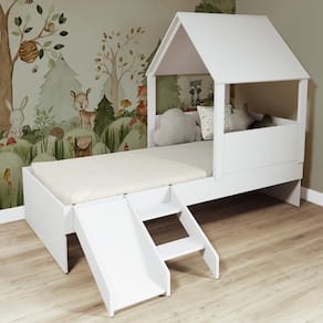 Cama Casinha com Telhado Mdf e Escada/ Escorregador Branco Mobilistore
