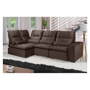 Sofá Retrátil Reclinável ELLOA DE CANTO COM CHAISE 3.25 x 1.80m ESTILO ESTOFADOS - França Velusoft COR "MARROM"