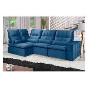 Sofá Retrátil Reclinável ELLOA DE CANTO COM CHAISE 3.45 x 1.80m ESTILO ESTOFADOS - França Velusoft COR "AZUL"