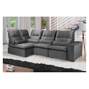 Sofá Retrátil Reclinável ELLOA DE CANTO COM CHAISE 3.45 x 1.80m ESTILO ESTOFADOS - França Velusoft COR "CINZA"