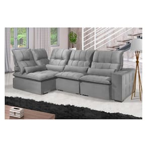 Sofá Retrátil Reclinável ELLOA DE CANTO COM CHAISE 3.45 x 1.80m ESTILO ESTOFADOS - França Velusoft COR "PRATA"