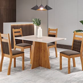 Mesa de Jantar Retangular 1,20x80 Dalbelle com 4 Cadeiras Sicilia Mel/Blonde/Bombom