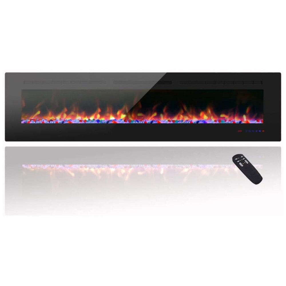 Lareira Elétrica de Embutir A45x182L com Controle Remoto e Digital e Luz LED, Chamas Multicolorida e Temporizador, 1500W, 110v, CHEERWAY, Preto