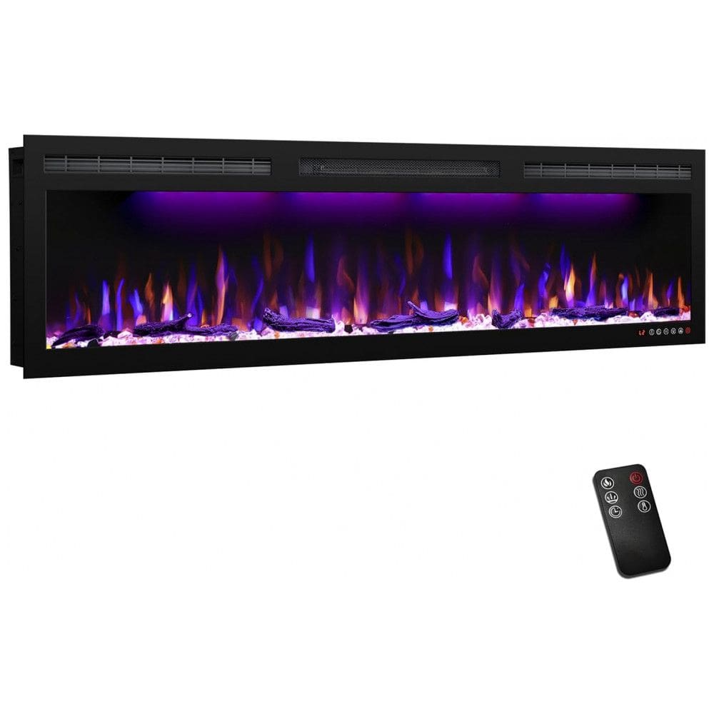Lareira Elétrica de Embutir A45x152L com Controle Remoto e Digital, Luz LED, Chama Ajustável 1500W, 110v, MYSTFLAME, Preto
