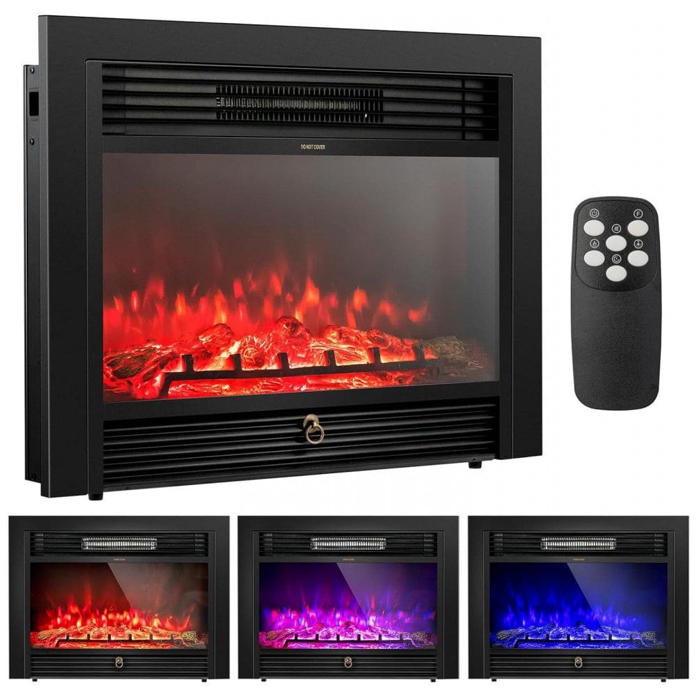 Lareira Elétrica de Embutir A53x72L com Controle Remoto e Digital, Luz LED, Chama Ajustável e Temporizador, 1500W, 110v, COSTWAY 24718US CYPE, Preto