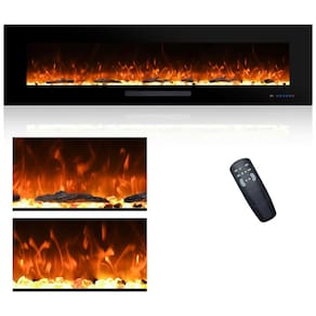 Lareira Elétrica de Embutir A46x182L cm com Controle Remoto, 13 Cores de Chamas, 5 Brilhos, e Temporizador, 110V 1500W, Oxhark Flame, Preta