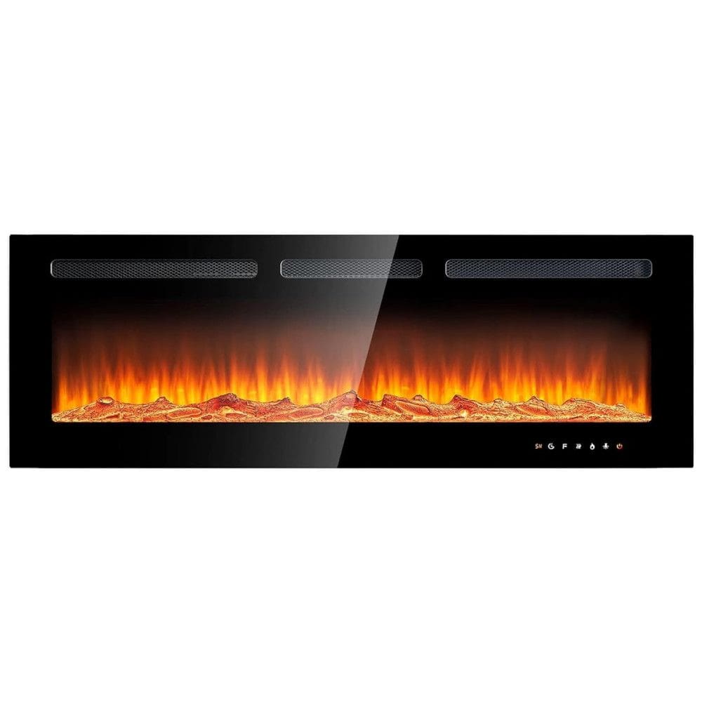 Lareira Elétrica de Embutir A43x127L cm com Temporizador, Controle Remoto e Chama Ajustável de 12 Cores, 110V 1500W, Oneinmil, Preta