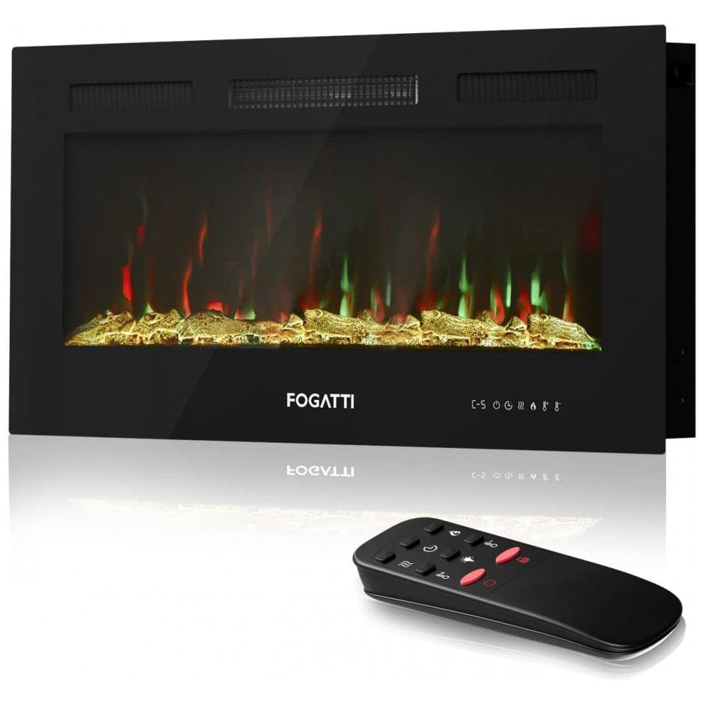 Lareira Elétrica de Embutir A48x91L com Controle Remoto e Temporizador, 110V, FOGATTI, Preta