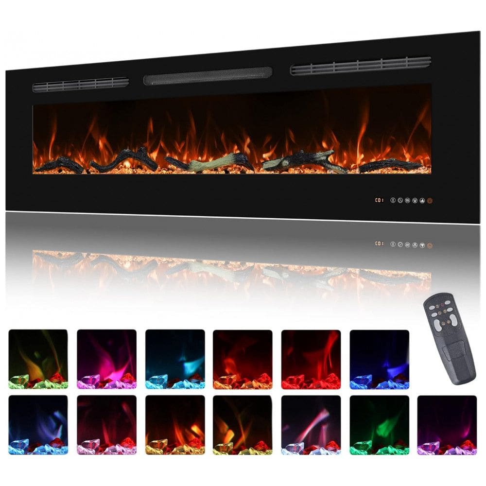 Lareira Elétrica de Embutir A44x172L com Temporizador e Chamas Realista, 110V 1500W, Oxhark Flame, Preta