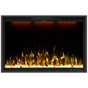 Lareira Elétrica de Embutir A67x101L cm com Controle Remoto por APP, 13 Cores de Chama Ajustáveis e Slim Recessed, 110V 1500W, Benrocks BI40HZ, Preta