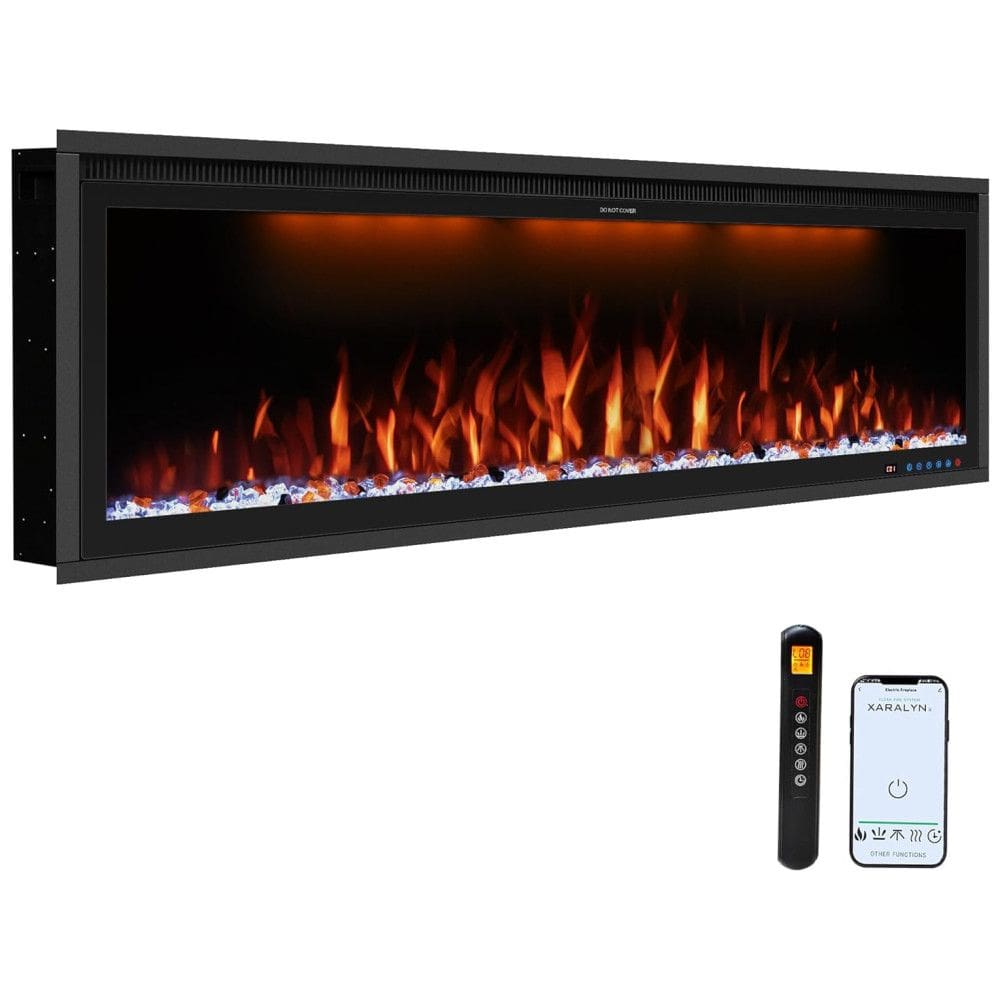 Lareira Elétrica de Embutir A42x152L cm com Controle Remoto por APP, Wi-Fi, Slim Recessed e 13 Cores de Chama, 110V 1500W, Benrocks BR01BIZ60A, Preta