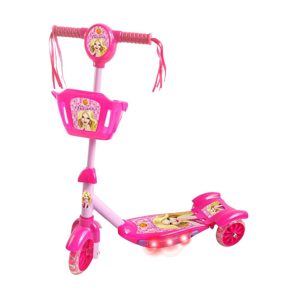 Patinete Infantil 3 Rodas De Metal Musical Princesa Rosa 35Kg